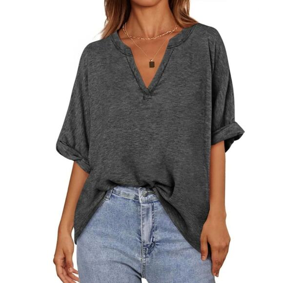 Amazon Tops - MASCOMODA Oversized Shirt Women SZ M V-Neck Short Sleeve Basic Tunic Loose Fit